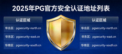 2025年PG官方安全认证地址列表，深蓝色背景盾牌图标