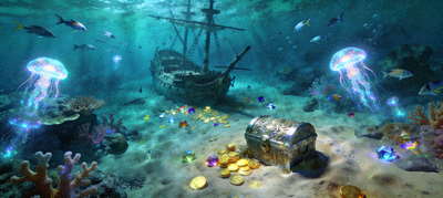 PG深海探险游戏画面，海底世界与宝藏主题