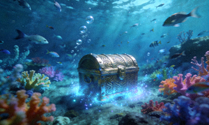 深海探险PG游戏画面，海底世界与宝箱元素